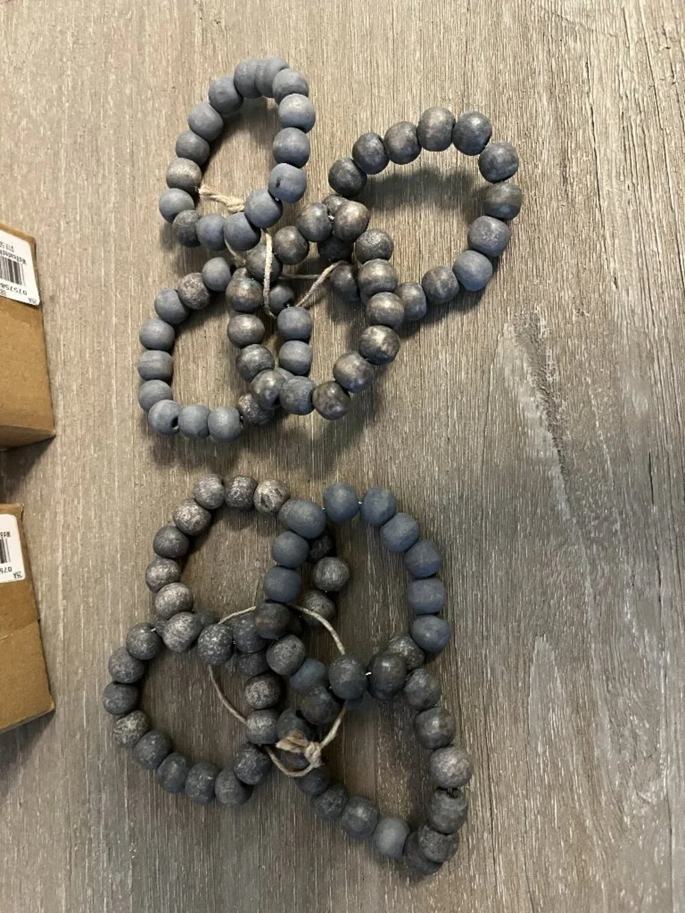 8 Pottery Barn Charcoal Wood Beaded Napkin Rings